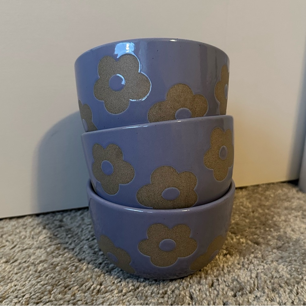 Floral Patterned Purple Ice Cream Bowls